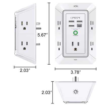 Wall Outlet Extender with USB &amp; Surge Protection