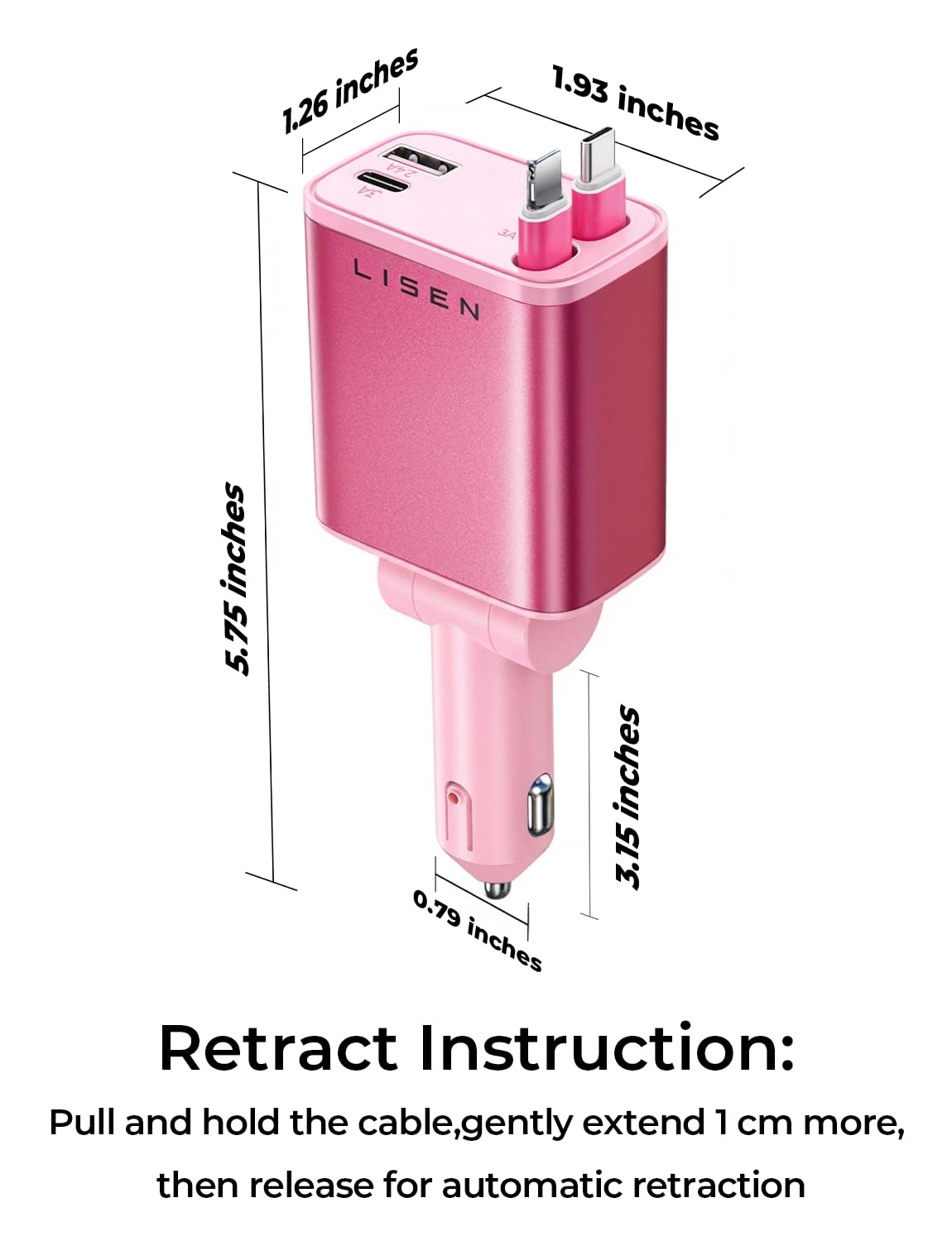 LISEN Retractable Car Charger, Gifts for Him Her, 84W Car Adapter USB C Fast Charger
