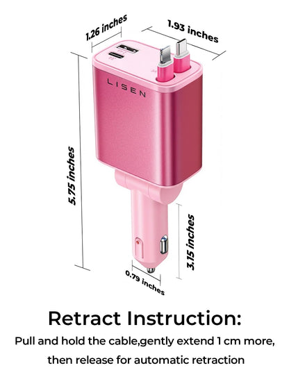 LISEN Retractable Car Charger, Gifts for Him Her, 84W Car Adapter USB C Fast Charger