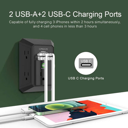 Wall Outlet Extender with USB &amp; Surge Protection