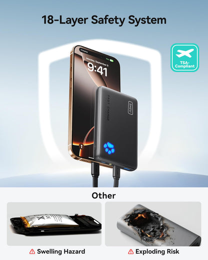 INIU Portable Charger, Ultra Slim 45W Fast Charging with Attached USB C Cable