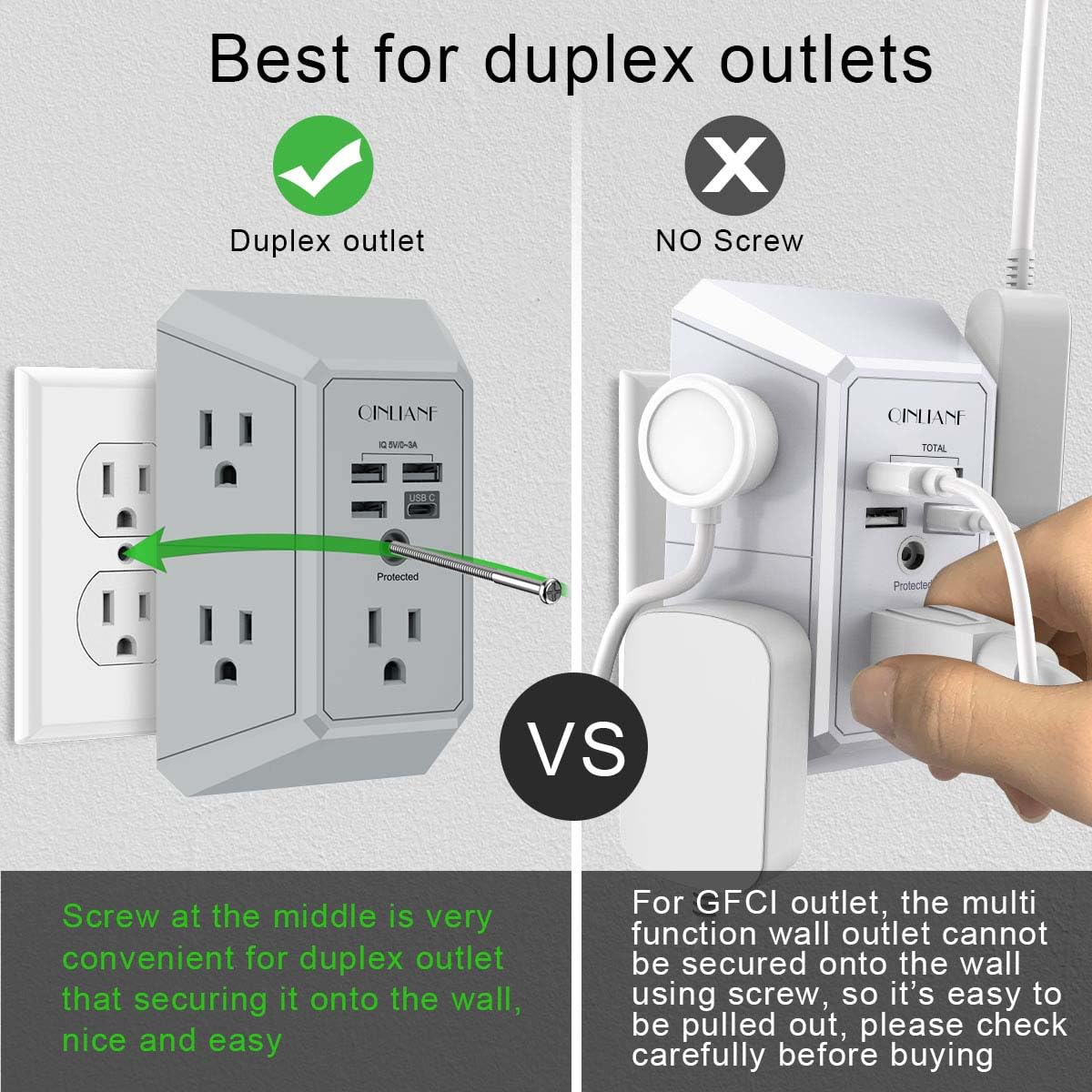 Wall Outlet Extender with USB &amp; Surge Protection