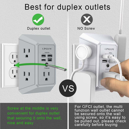 Wall Outlet Extender with USB &amp; Surge Protection