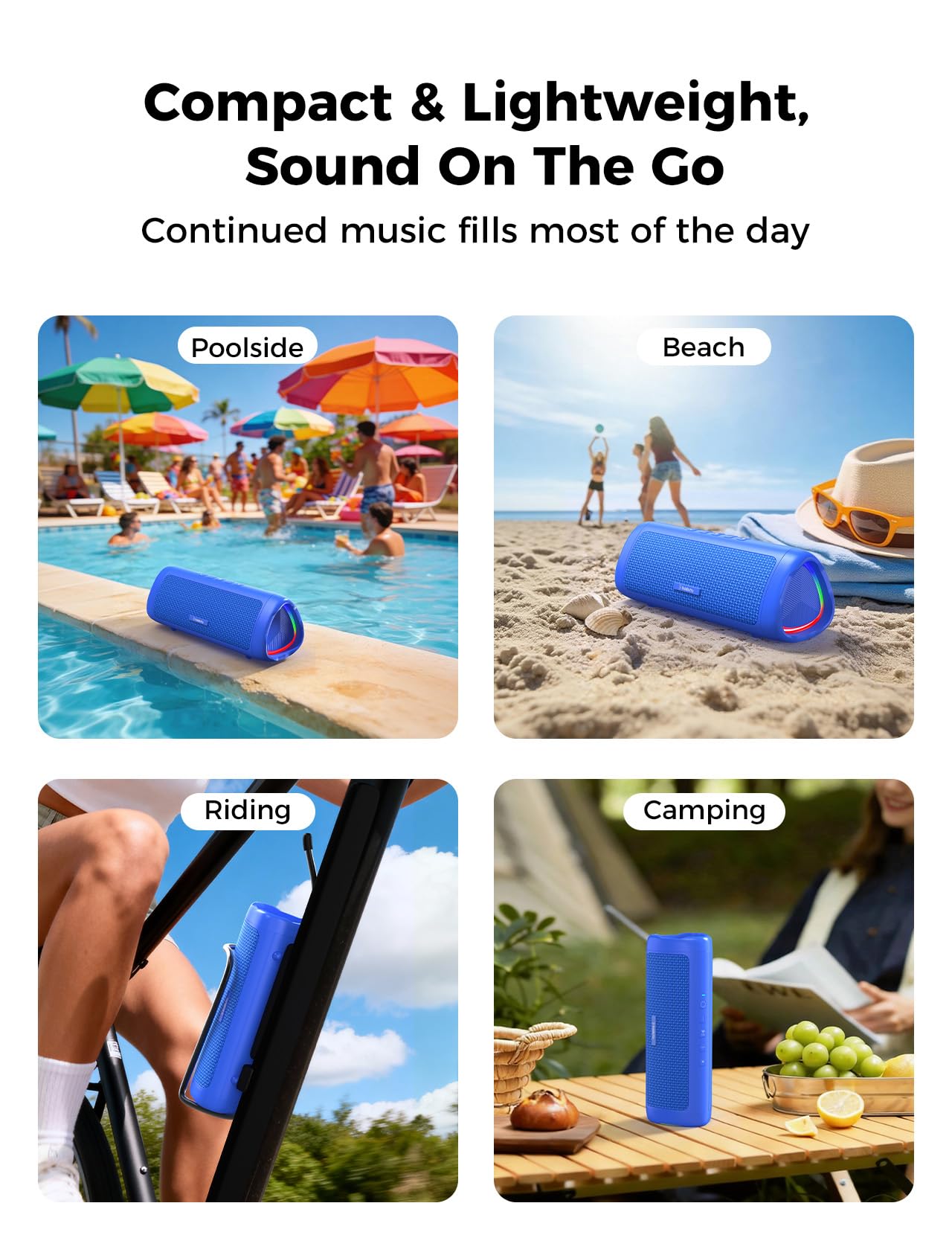 Bluetooth Speaker with HD Sound, Portable Wireless, IPX5 Waterproof