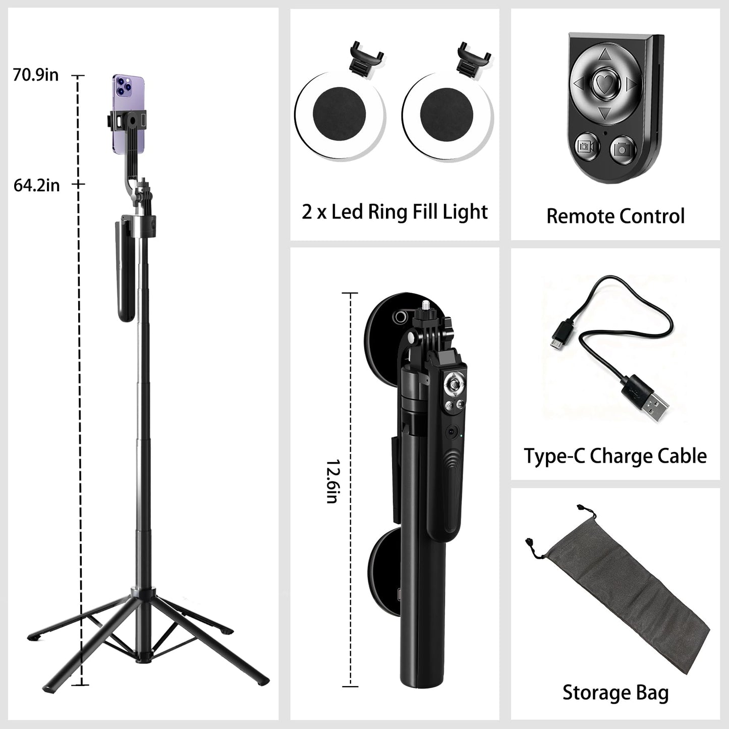 360° AI Face Tracking Tripod with Ring Lights