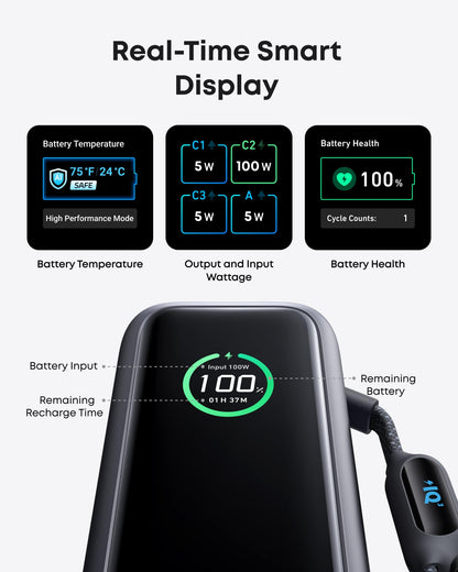 25000mAh High-Speed Power Bank with Built-In Cables
