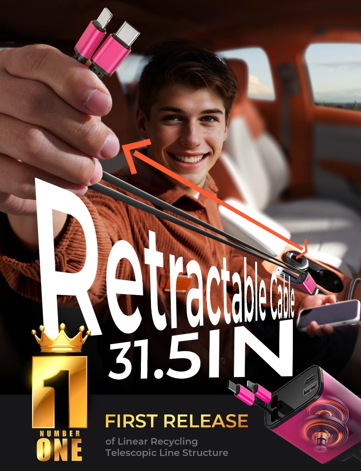 LISEN Retractable Car Charger, Gifts for Him Her, 84W Car Adapter USB C Fast Charger
