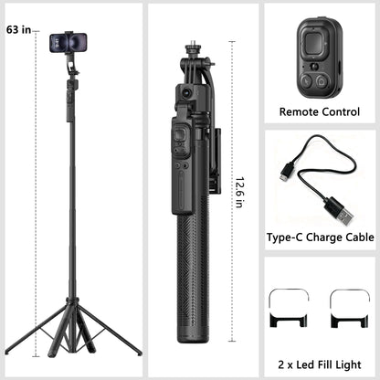 360° AI Face Tracking Tripod with Ring Lights