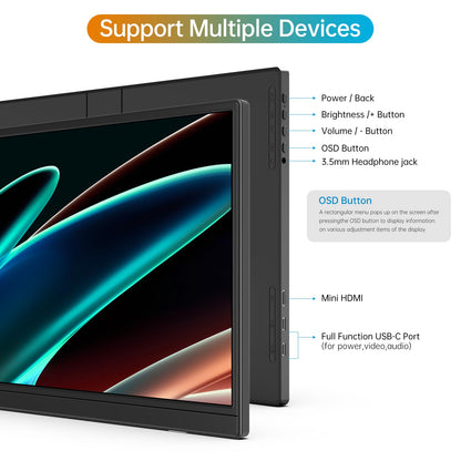 MNN Portable Monitor 15.6inch FHD 1080P USB C HDMI Gaming Ultra-Slim