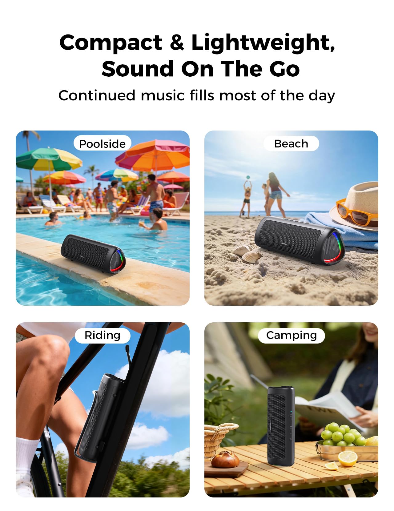 Bluetooth Speaker with HD Sound, Portable Wireless, IPX5 Waterproof