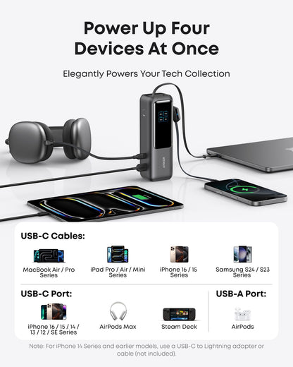 25000mAh High-Speed Power Bank with Built-In Cables