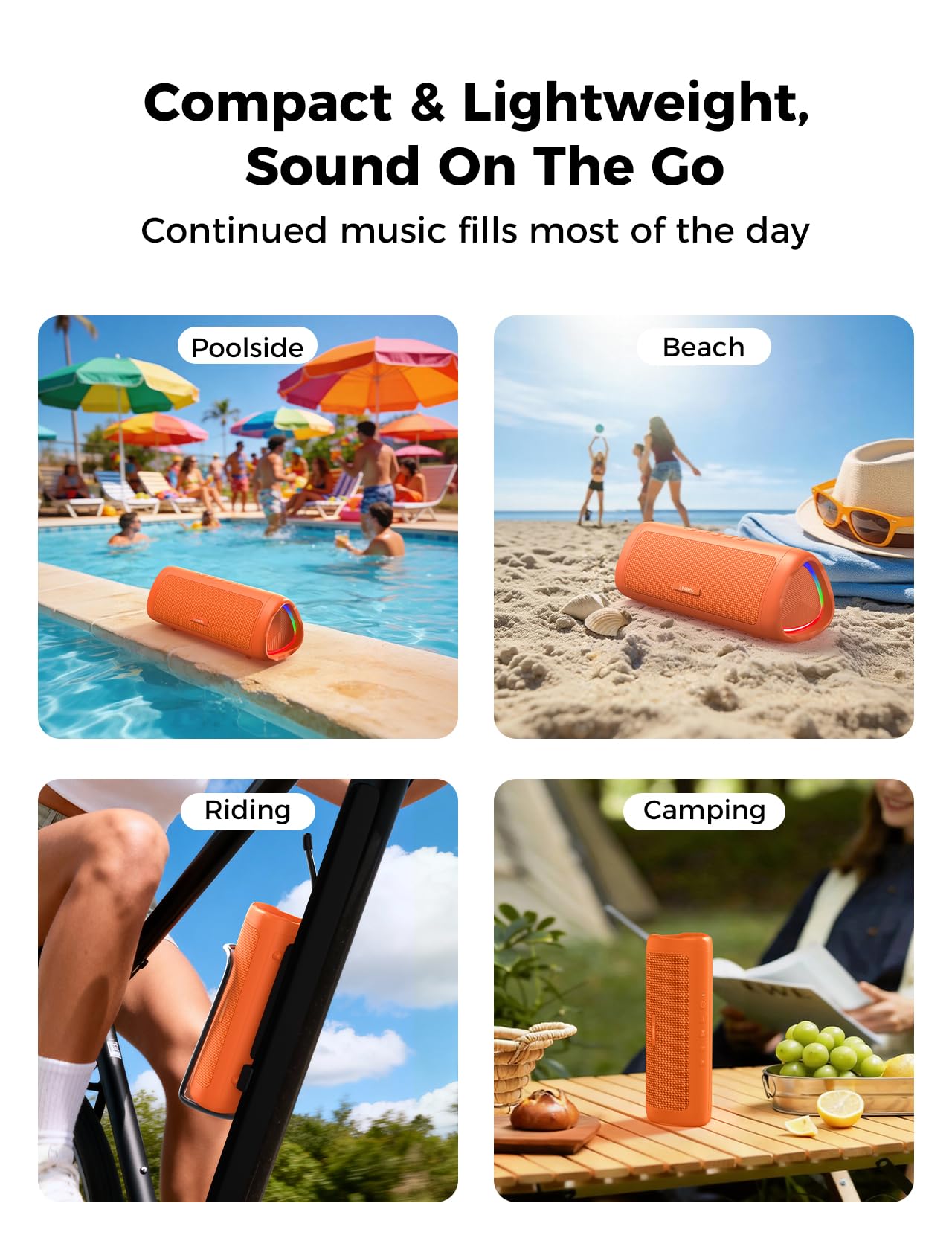 Bluetooth Speaker with HD Sound, Portable Wireless, IPX5 Waterproof