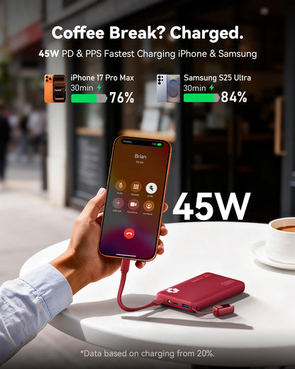 INIU Portable Charger, Ultra Slim 45W Fast Charging with Attached USB C Cable