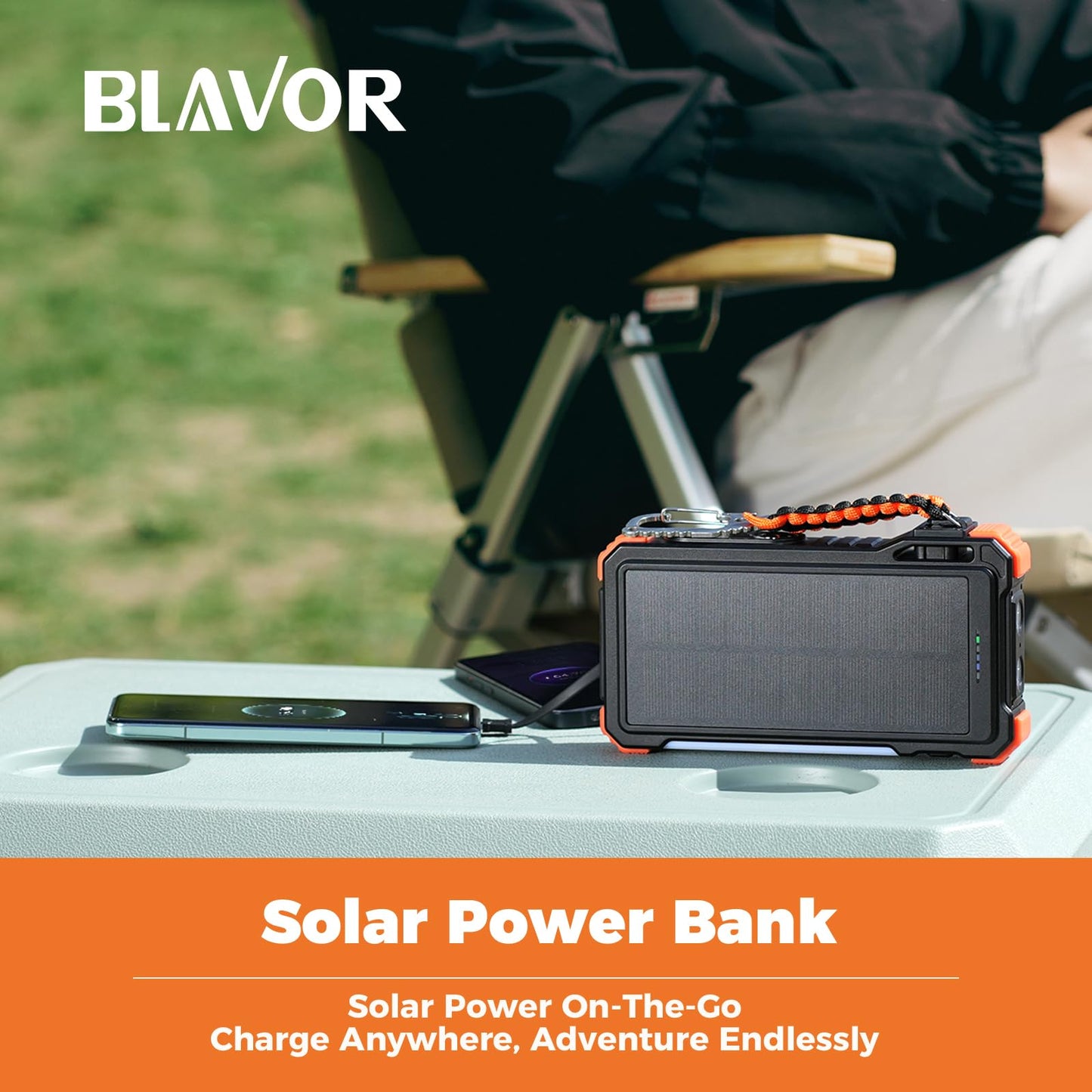 20000mAh Solar Power Bank with Built-In Cables