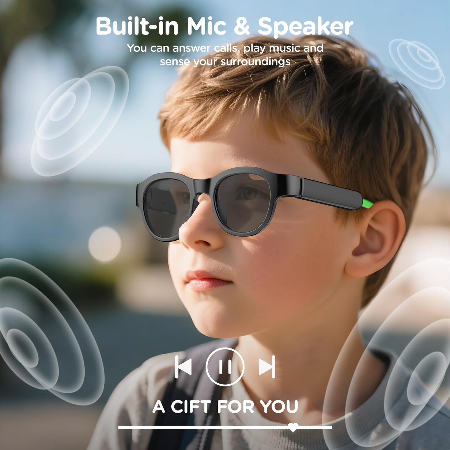 Kids Smart Sunglasses, Open-Ear Stereo Sound