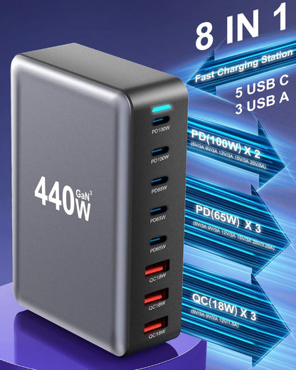440W Multi-Port GaN Charging Station