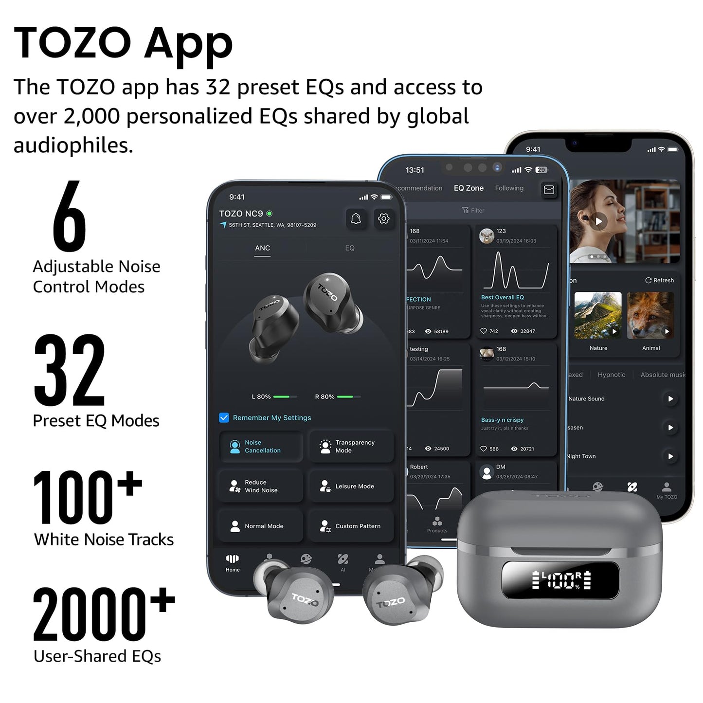 TOZO NC9 Hybrid Active Noise Cancelling Wireless Earbuds