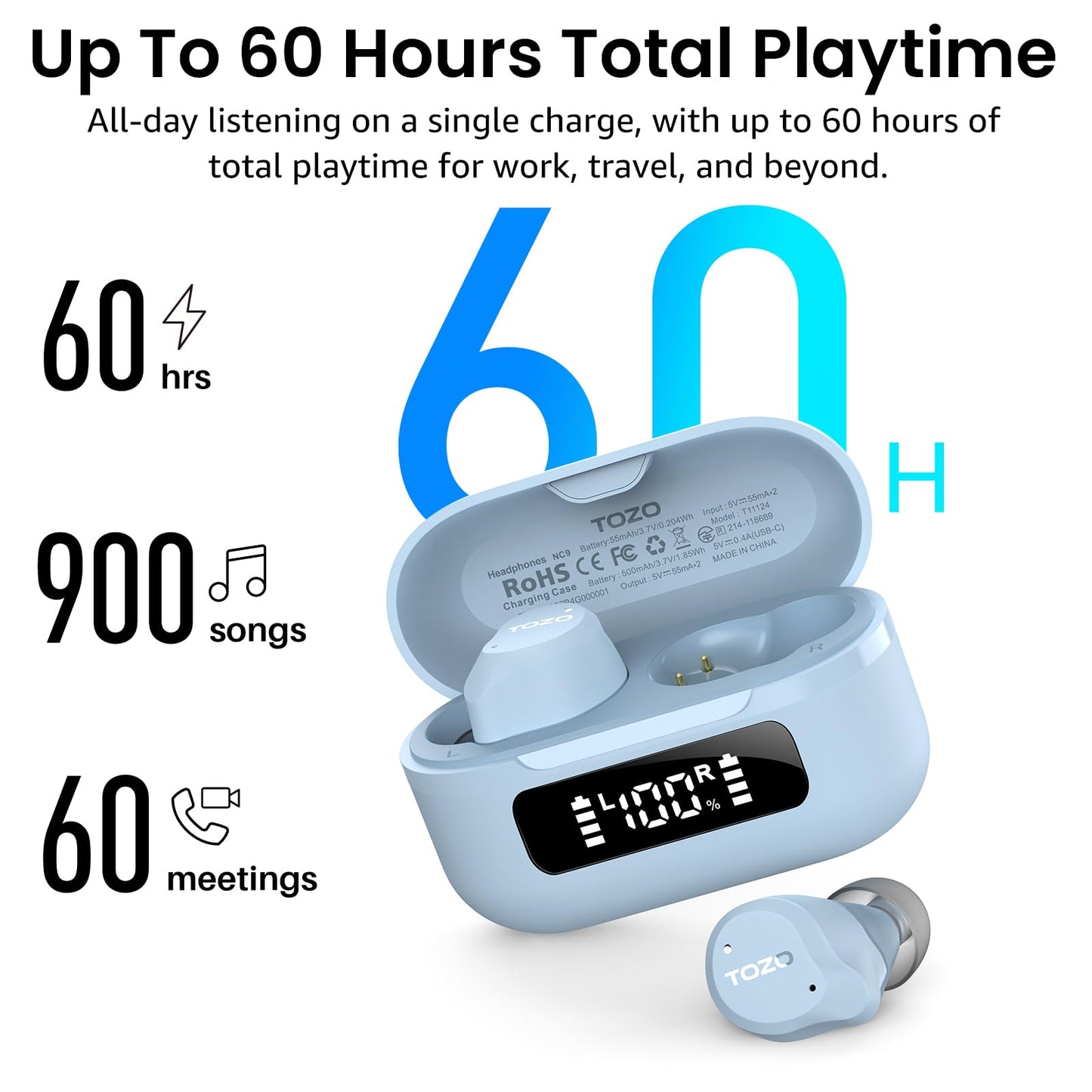 TOZO NC9 Hybrid Active Noise Cancelling Wireless Earbuds