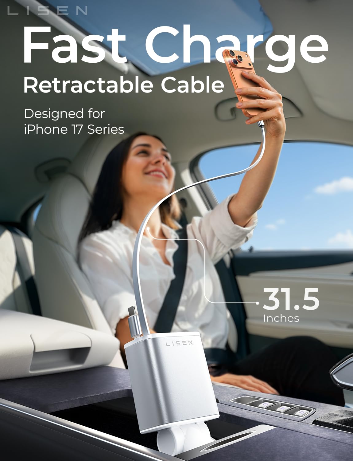 LISEN Retractable Car Charger, Gifts for Him Her, 84W Car Adapter USB C Fast Charger