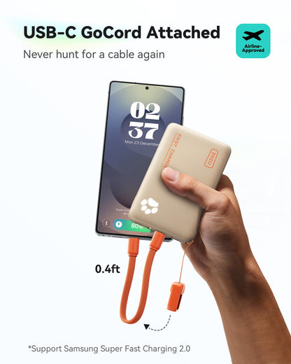 INIU Portable Charger, Ultra Slim 45W Fast Charging with Attached USB C Cable