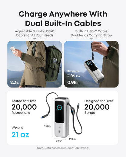 25000mAh High-Speed Power Bank with Built-In Cables
