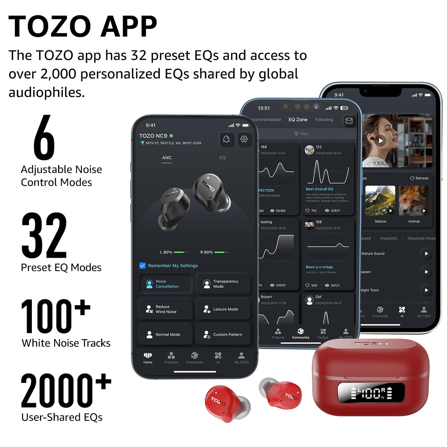 TOZO NC9 Hybrid Active Noise Cancelling Wireless Earbuds