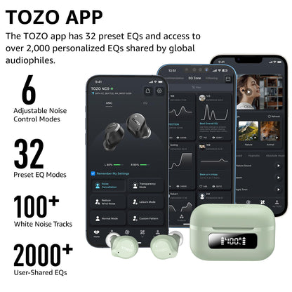 TOZO NC9 Hybrid Active Noise Cancelling Wireless Earbuds