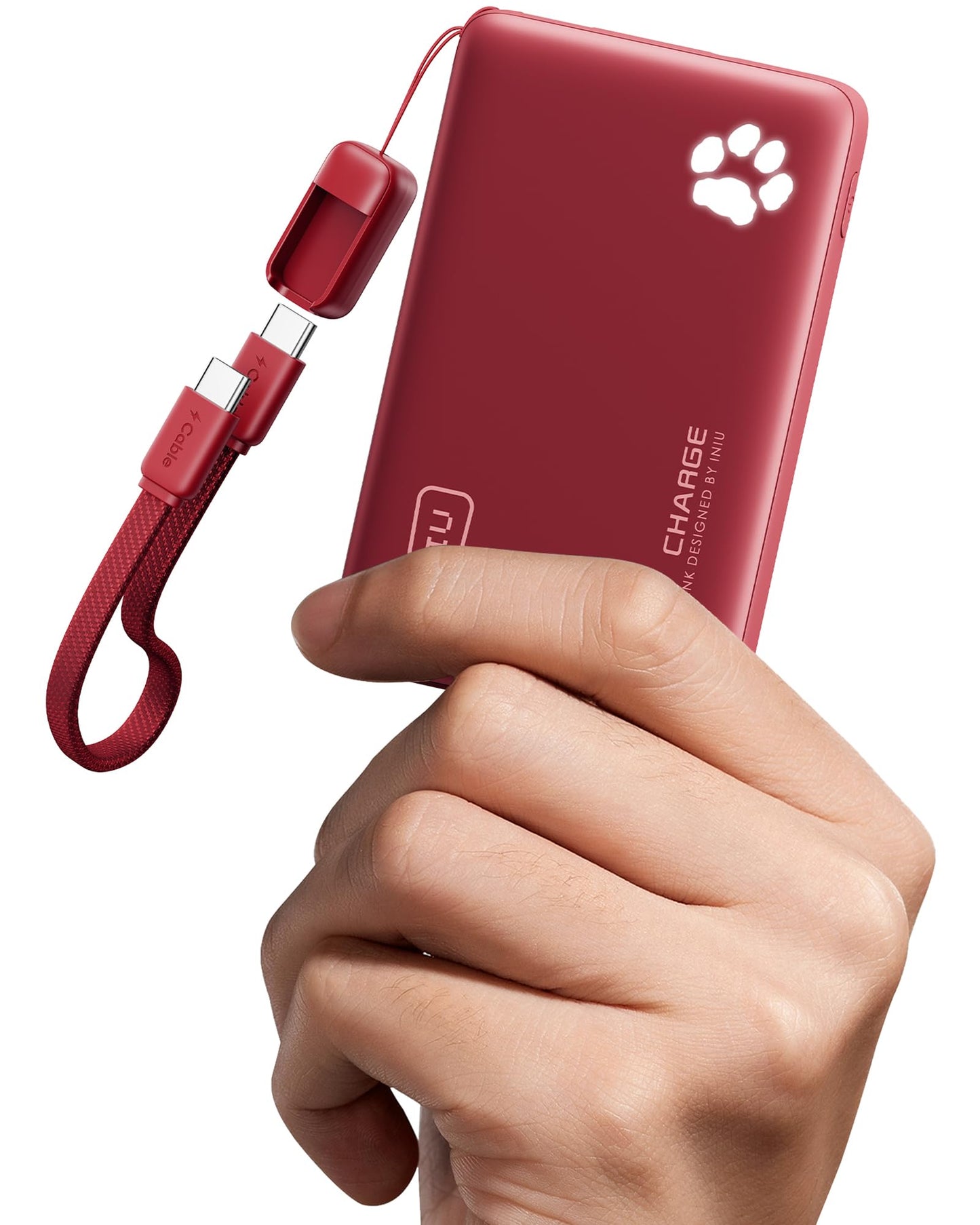 INIU Portable Charger, Ultra Slim 45W Fast Charging with Attached USB C Cable
