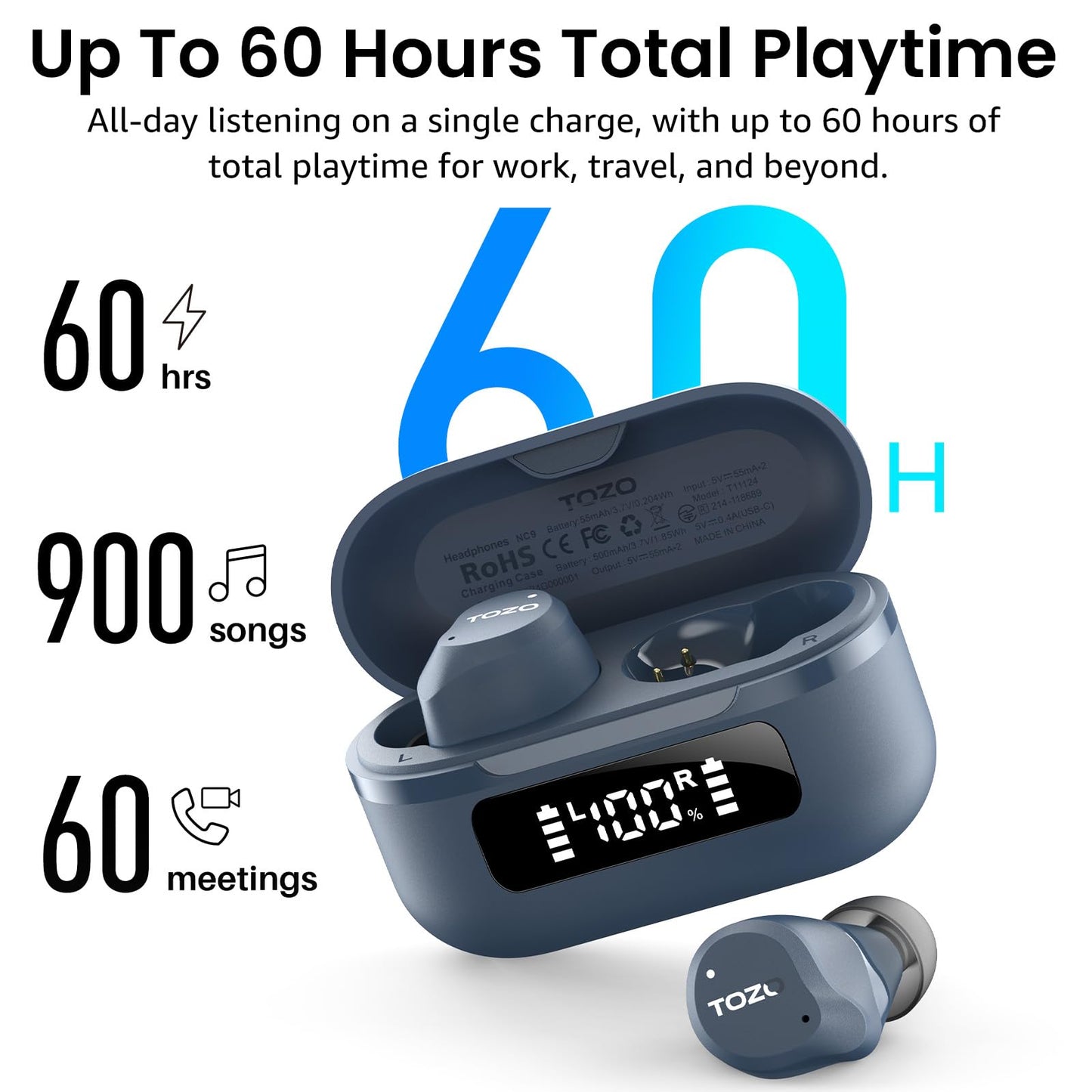 TOZO NC9 Hybrid Active Noise Cancelling Wireless Earbuds
