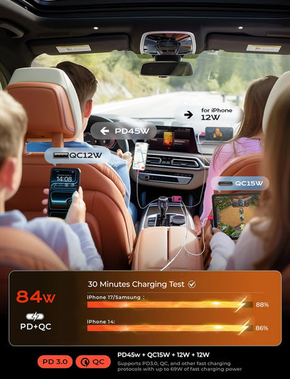 LISEN Retractable Car Charger, Gifts for Him Her, 84W Car Adapter USB C Fast Charger