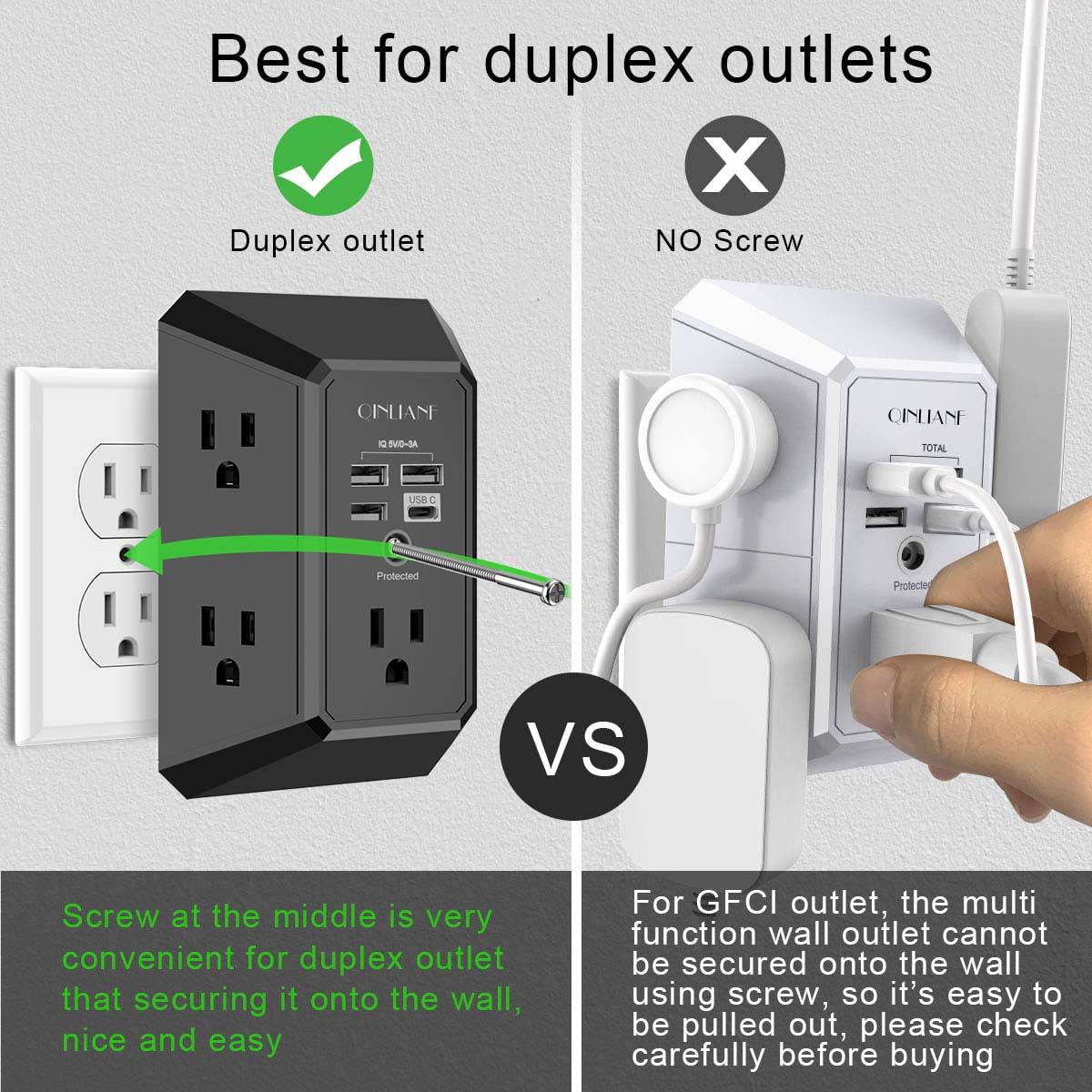 Wall Outlet Extender with USB &amp; Surge Protection