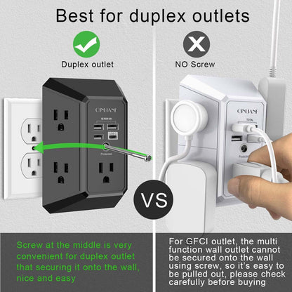 Wall Outlet Extender with USB &amp; Surge Protection