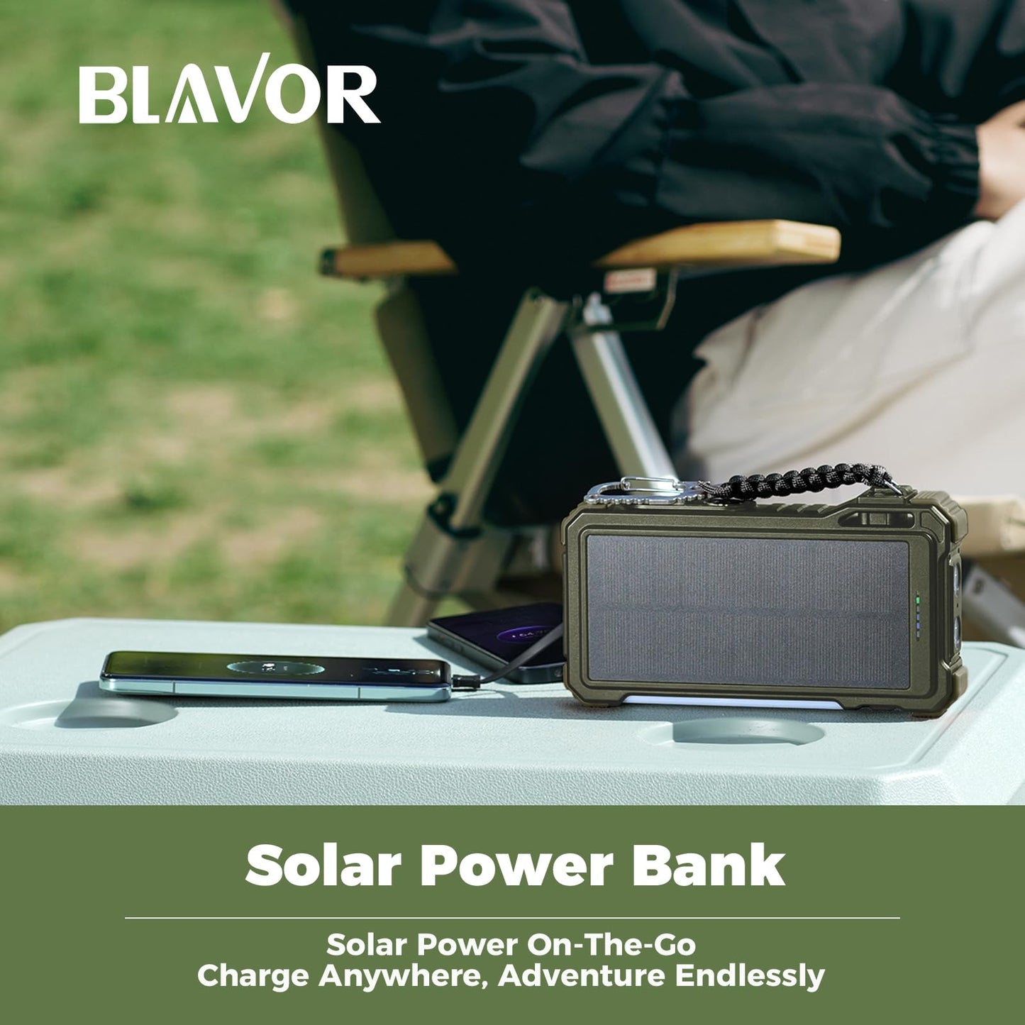 20000mAh Solar Power Bank with Built-In Cables