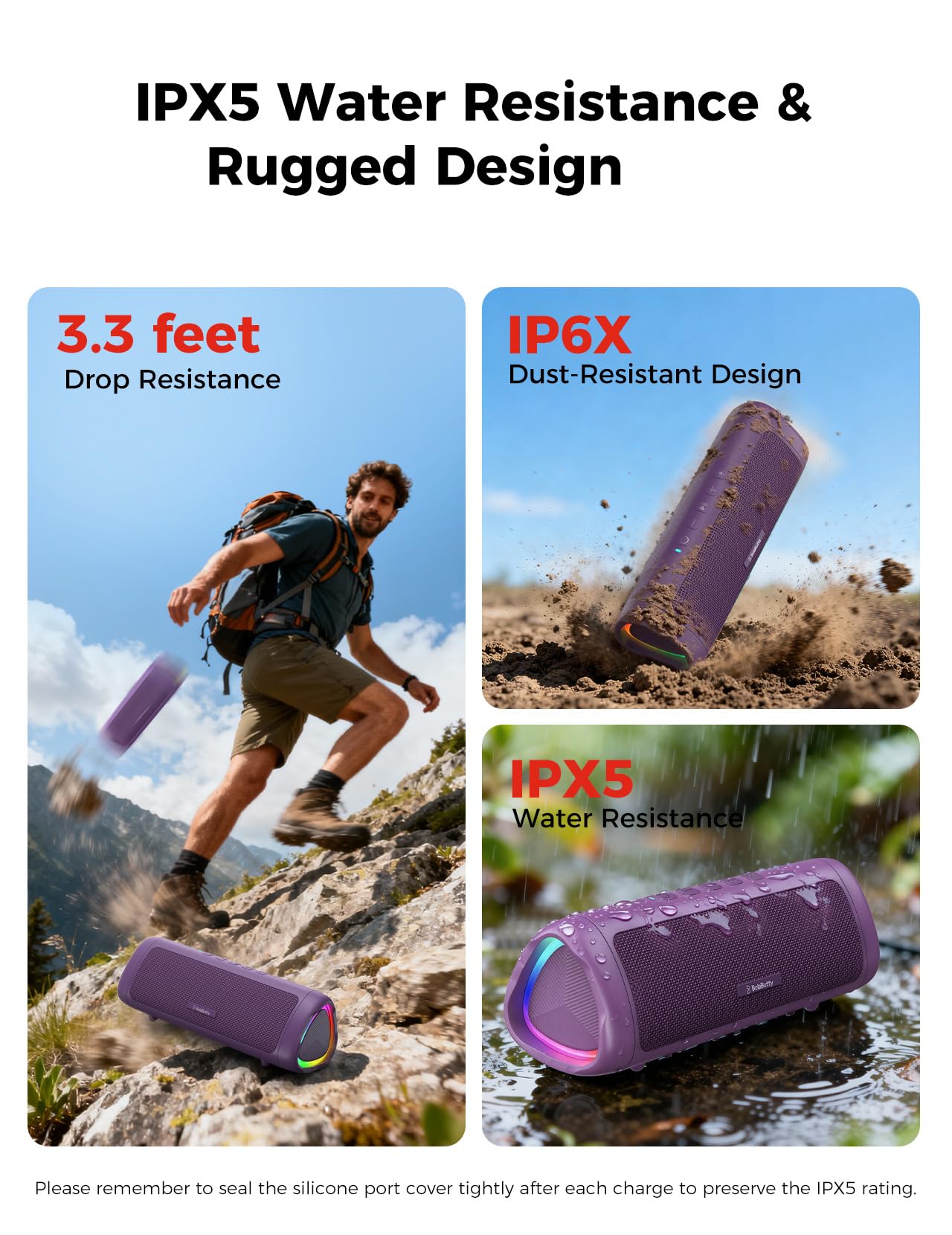 Bluetooth Speaker with HD Sound, Portable Wireless, IPX5 Waterproof