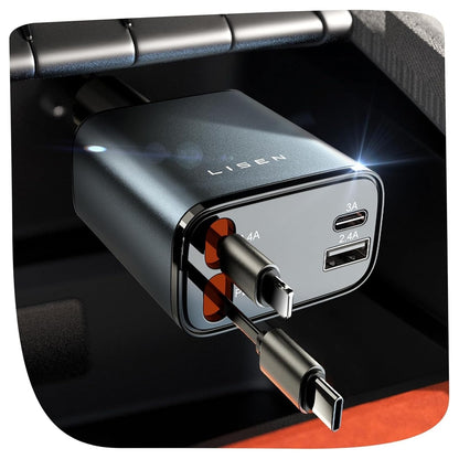 LISEN Retractable Car Charger, Gifts for Him Her, 84W Car Adapter USB C Fast Charger