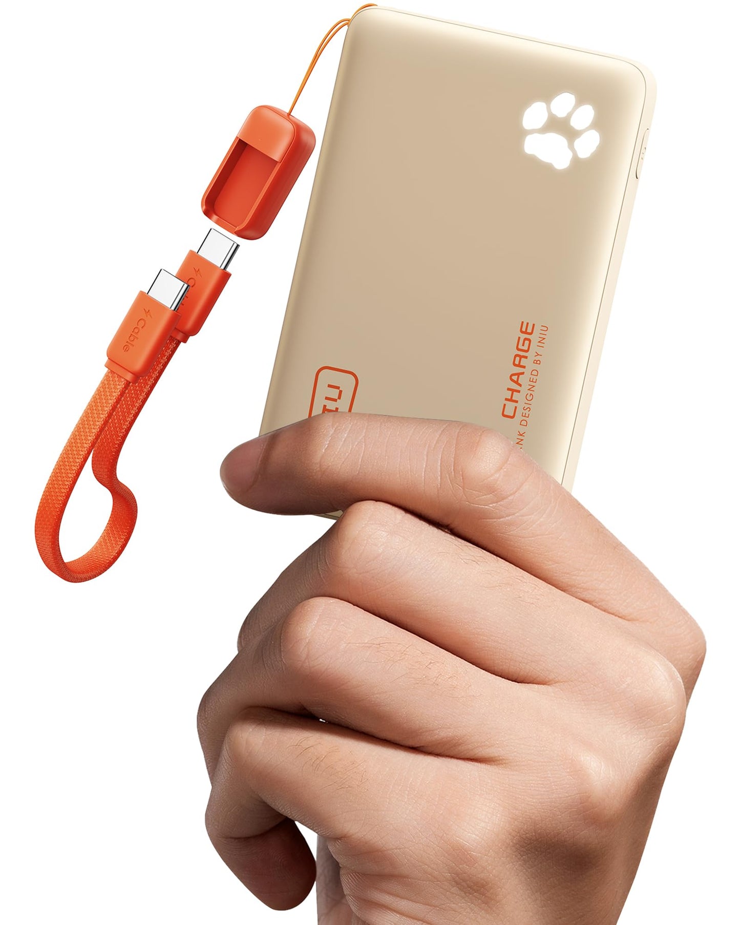 INIU Portable Charger, Ultra Slim 45W Fast Charging with Attached USB C Cable