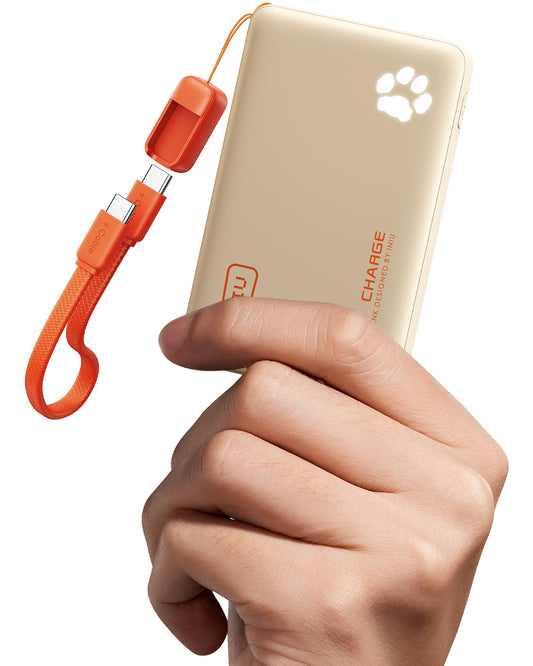 INIU Portable Charger, Ultra Slim 45W Fast Charging with Attached USB C Cable