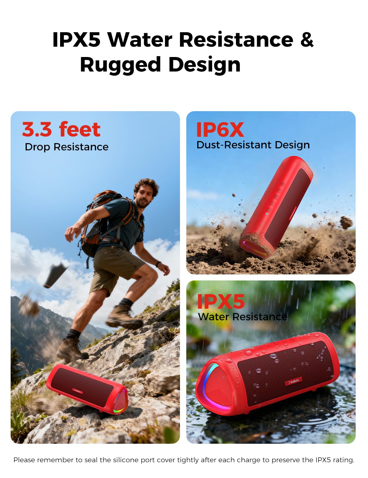 Bluetooth Speaker with HD Sound, Portable Wireless, IPX5 Waterproof
