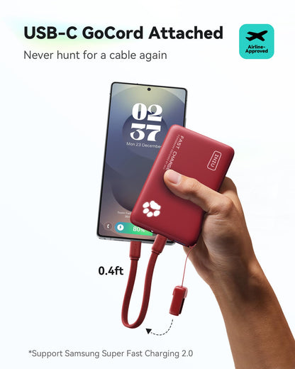 INIU Portable Charger, Ultra Slim 45W Fast Charging with Attached USB C Cable