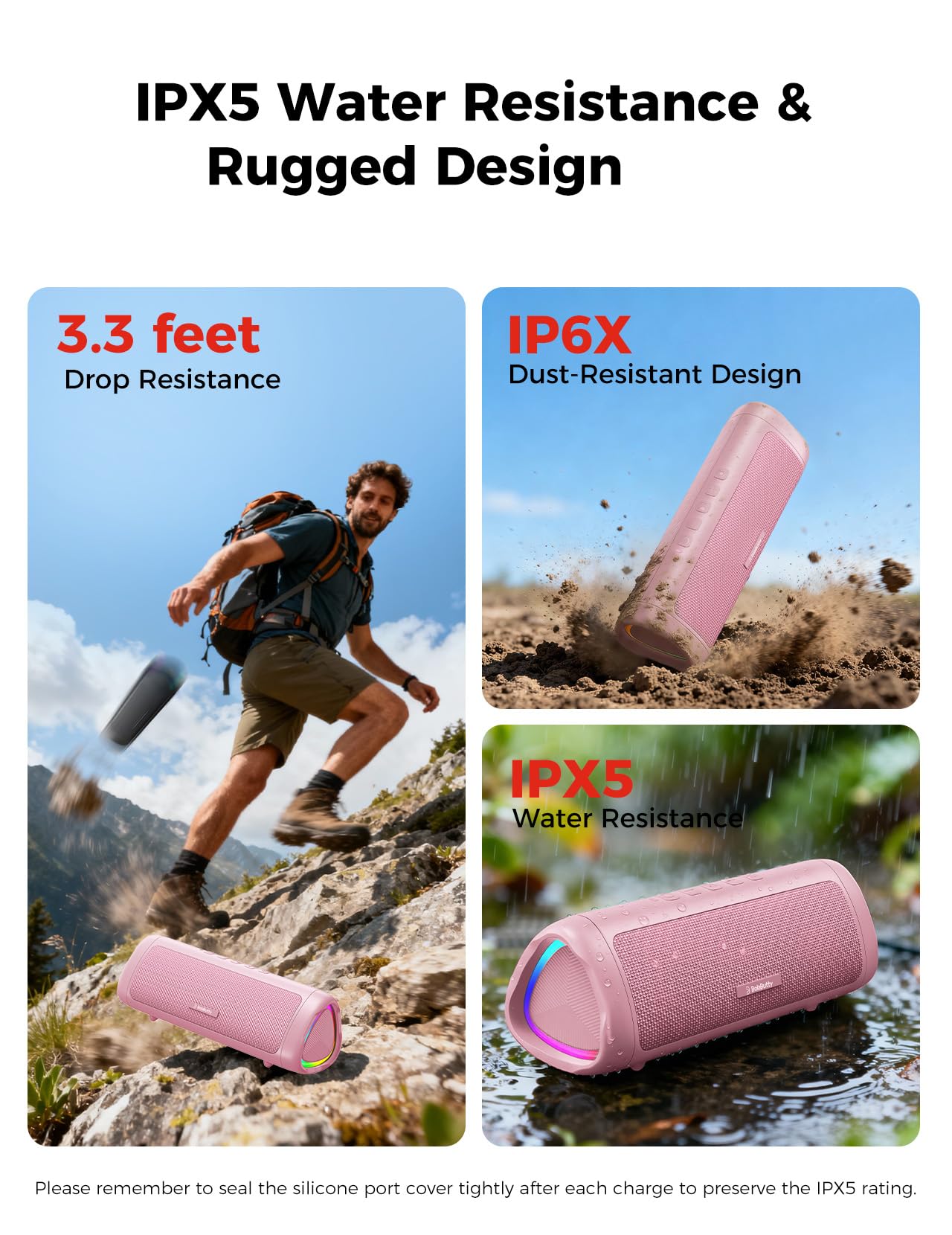 Bluetooth Speaker with HD Sound, Portable Wireless, IPX5 Waterproof