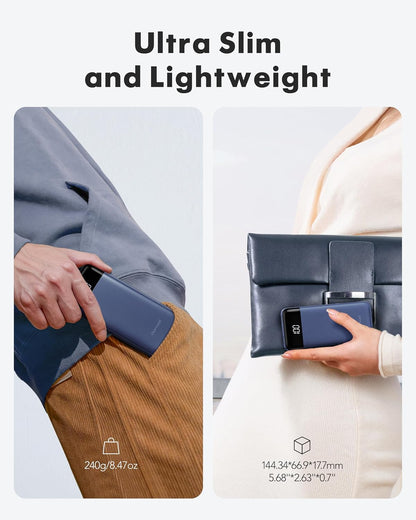 Slim 10000mAh Power Bank with Built-in Cables