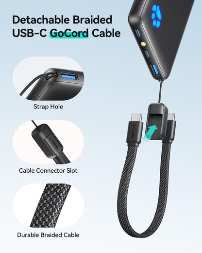 INIU Portable Charger, Ultra Slim 45W Fast Charging with Attached USB C Cable