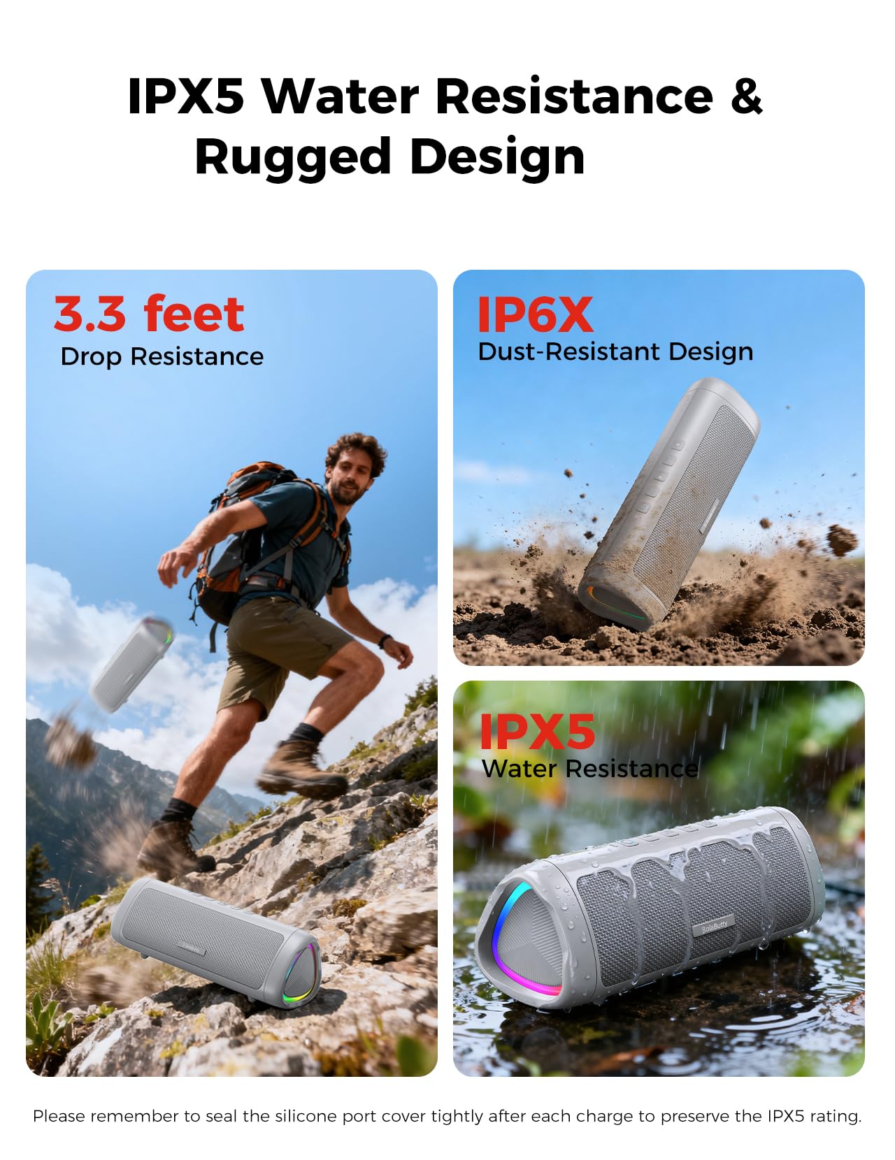 Bluetooth Speaker with HD Sound, Portable Wireless, IPX5 Waterproof