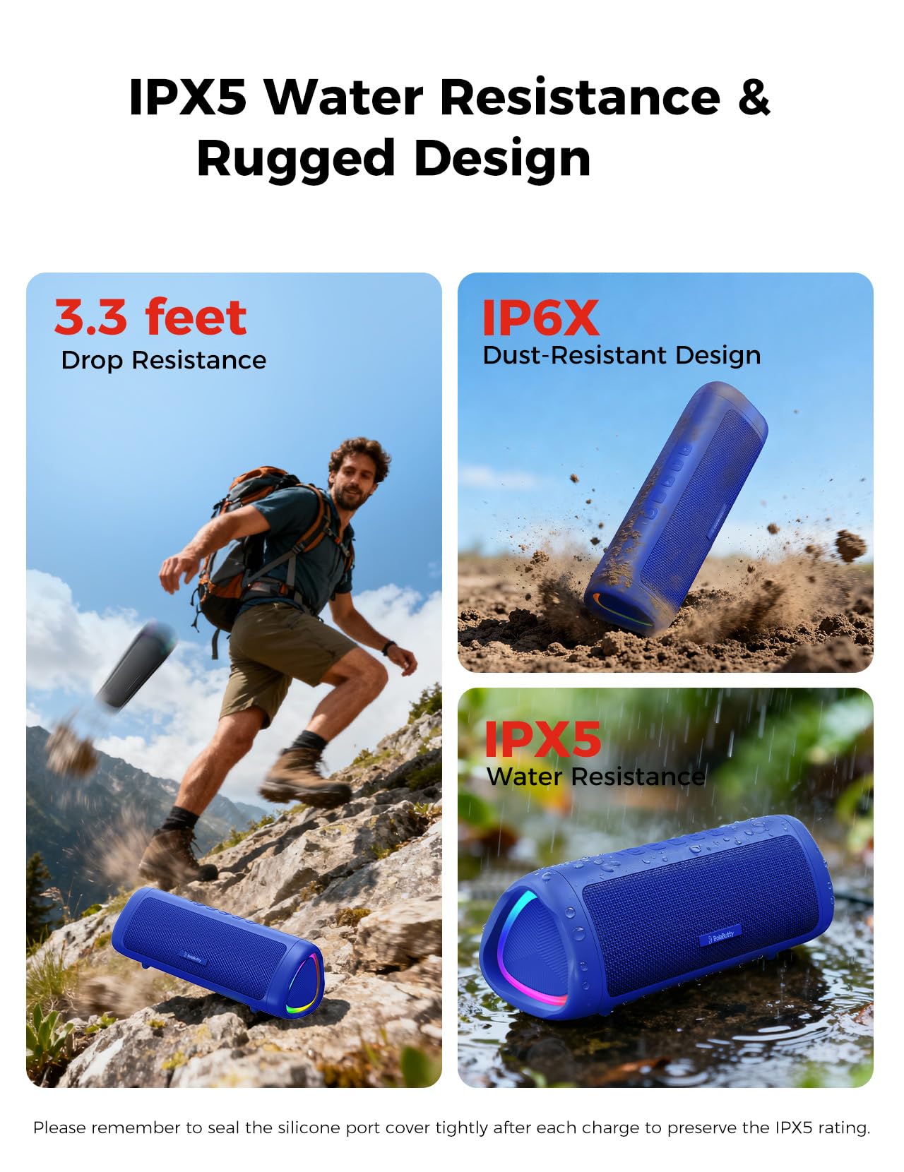Bluetooth Speaker with HD Sound, Portable Wireless, IPX5 Waterproof
