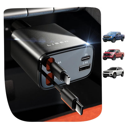 LISEN Retractable Car Charger, Gifts for Him Her, 84W Car Adapter USB C Fast Charger