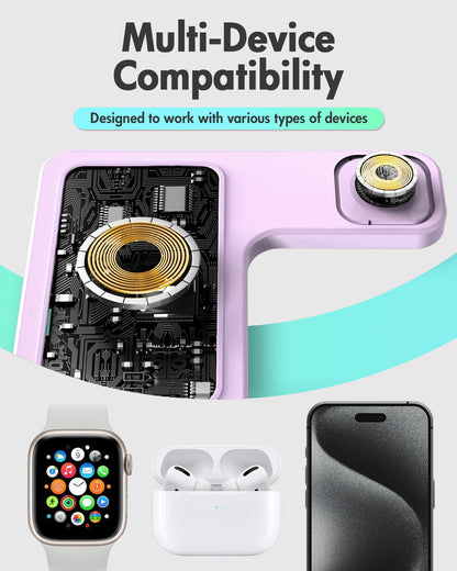Wireless Phone Charging Station: 3 in 1 Charger Stand Multiple Devices