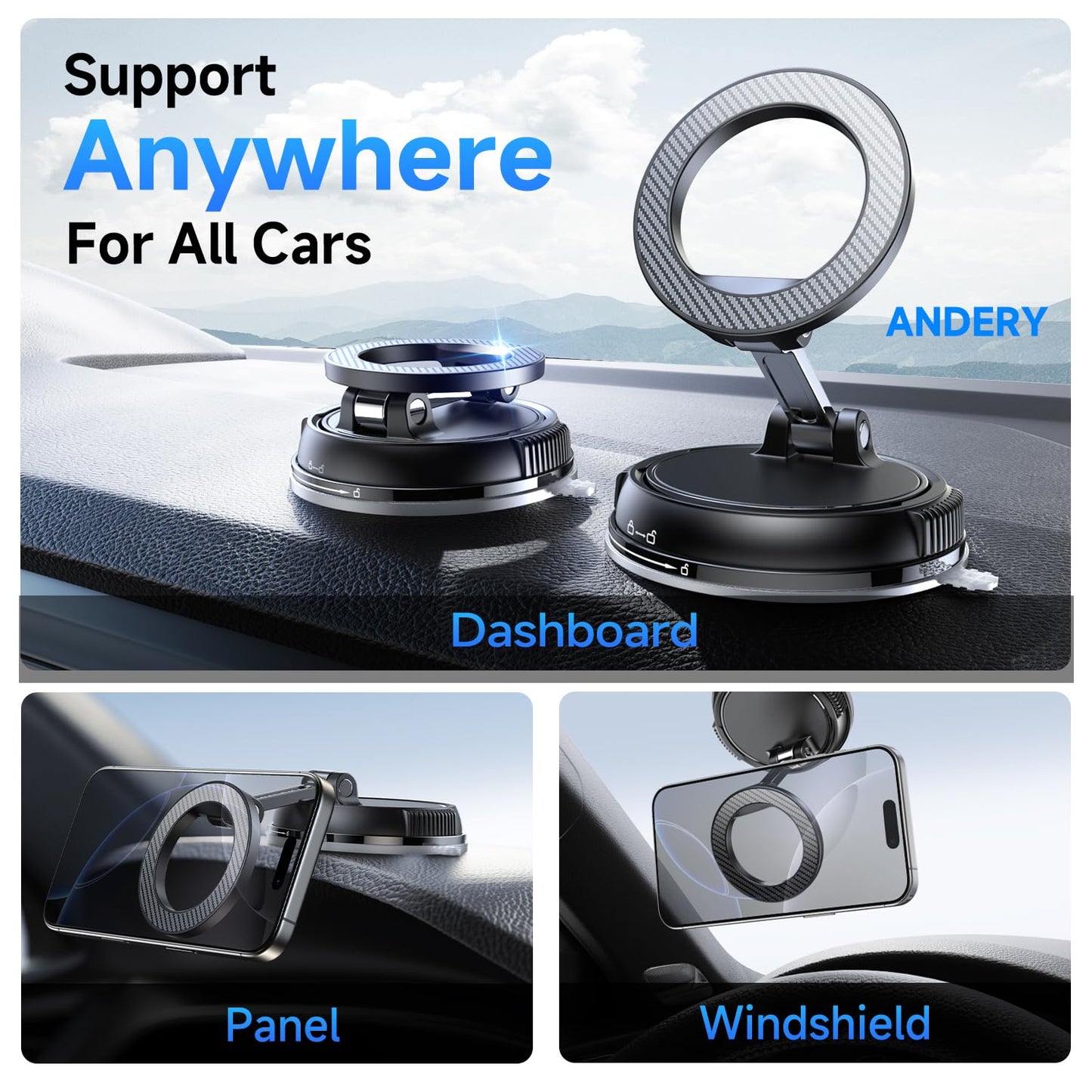 ANDERY Car Phone Holder for Magsafe 360° Adjustable Car Phone Mount