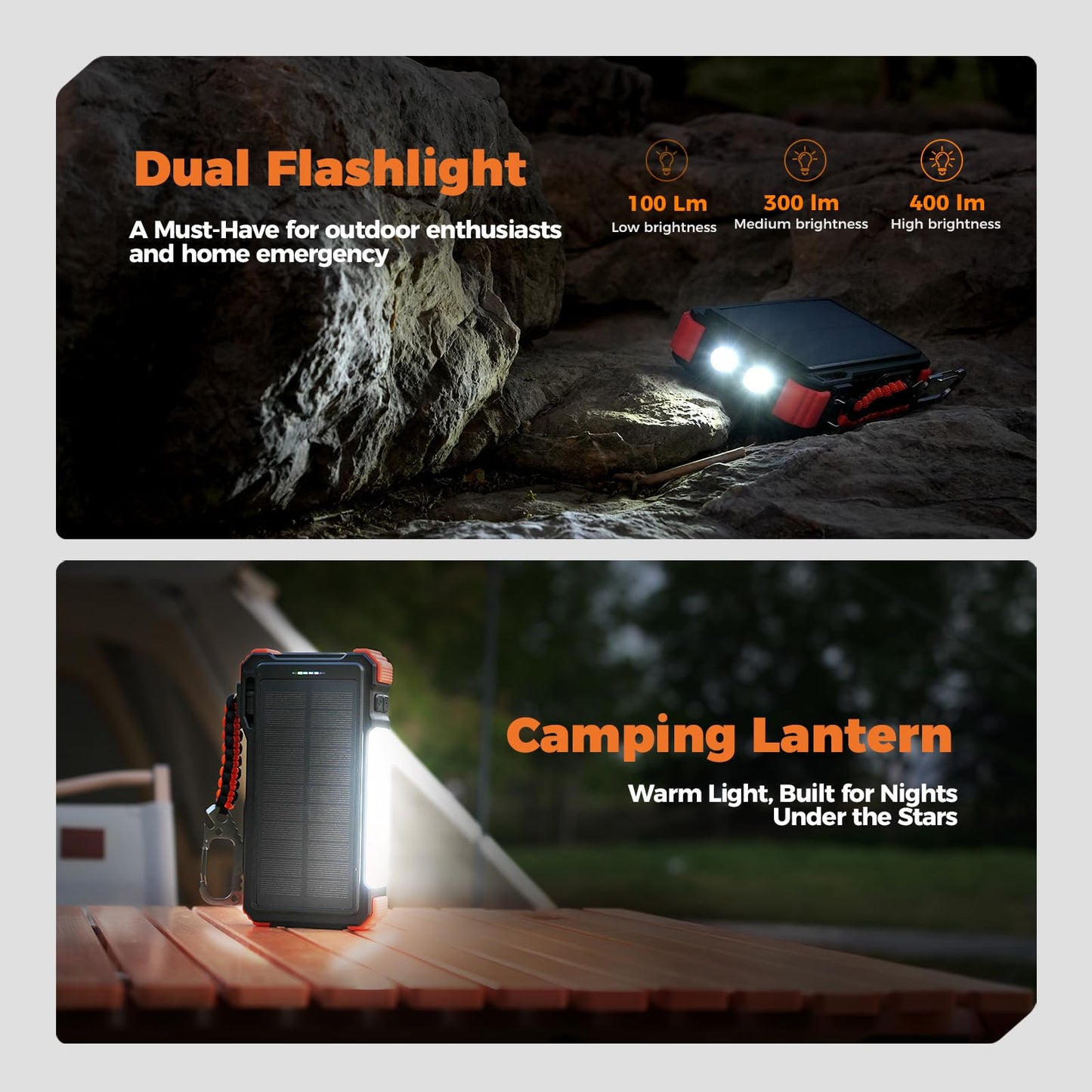 20000mAh Solar Power Bank with Built-In Cables