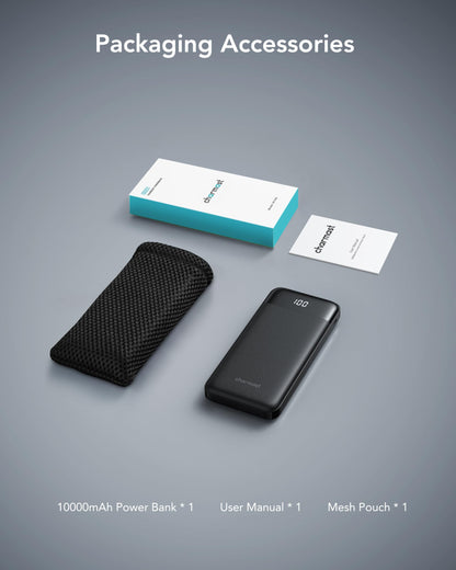 Slim 10000mAh Power Bank with Built-in Cables