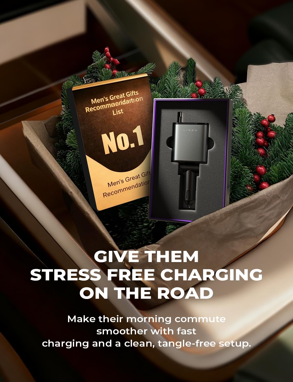 LISEN Retractable Car Charger, Gifts for Him Her, 84W Car Adapter USB C Fast Charger